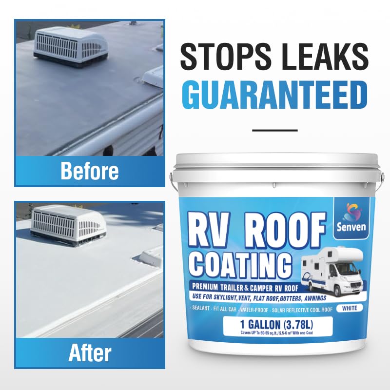 SENVEN RV Roof Sealant RV Roof Coating RV Roof Sealant White 1 Gallon Waterproof Solar Reflective & Leak Repair for Trailers Campers Motorhomes - Image 2
